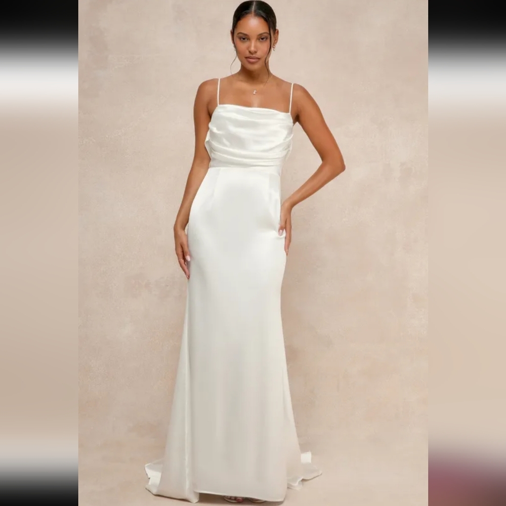 NWT $148 Lulus Lovely Endearment White Satin Sleeveless Backless Maxi Dress - Picture 3 of 10